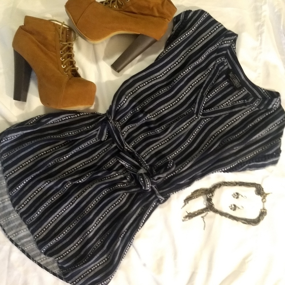 Navy and White Crochet Detail Slip Dress